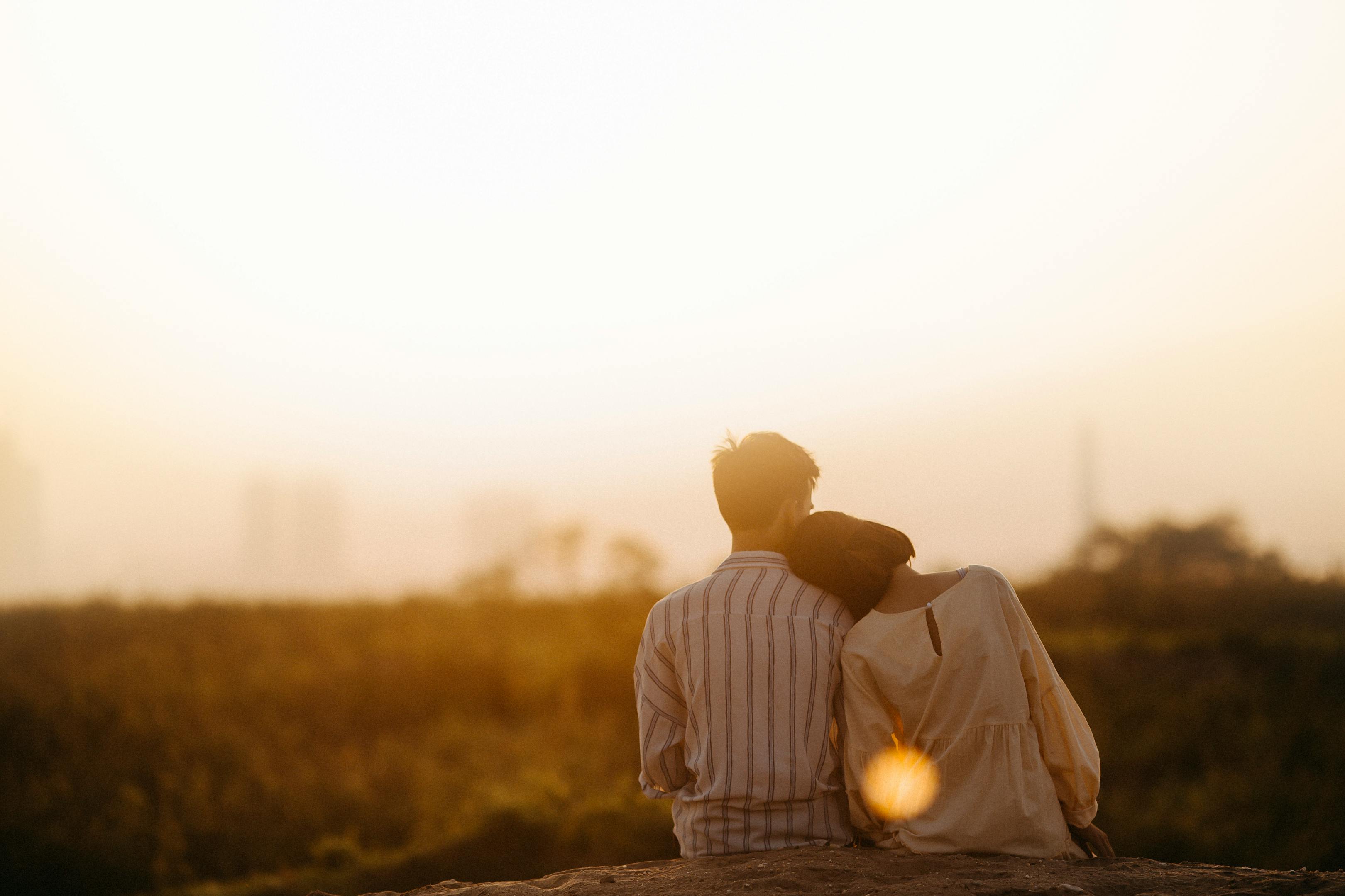 Couple walking at dusk